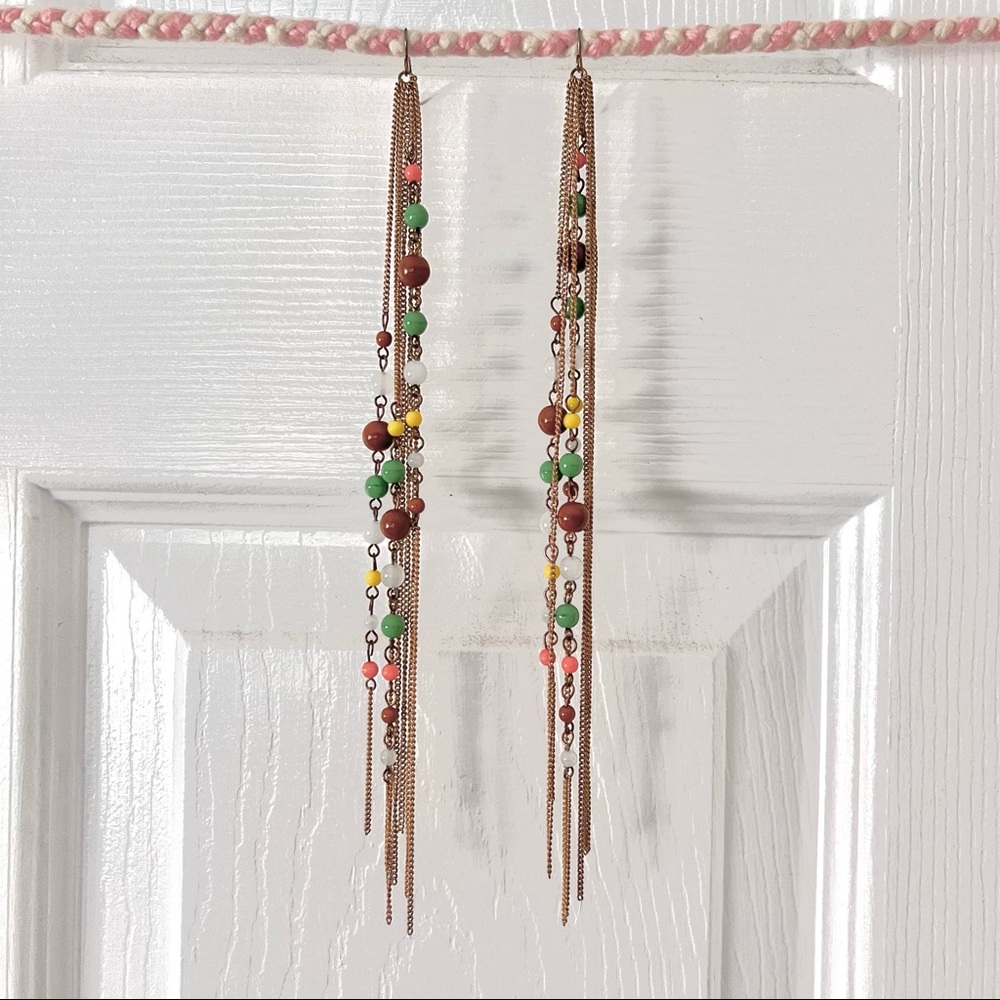 Long Dangle Chain and Bead Earrings